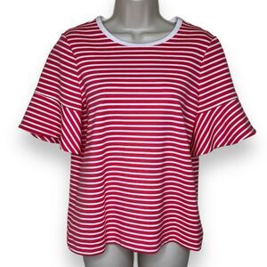 Draper James Ponte Sailor Stripe Coral White Flutter Sleeve Shirt Women Small